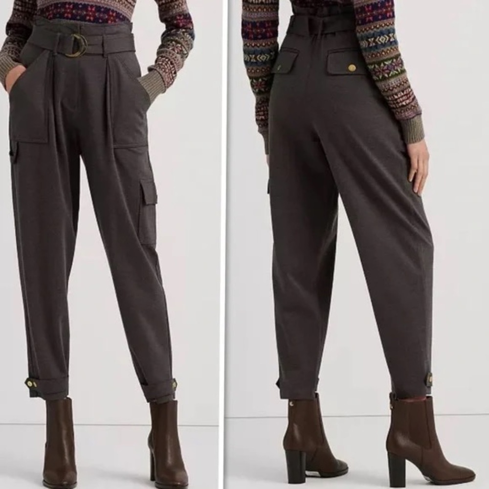 LAUREN RALPH LAUREN Ponte Knit Belted Ballon Barrel Cargo Pant Lagonlook Scandi